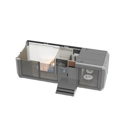 Moderne, elegante design, broodjepaneel, prefab capsule, klein huisje.