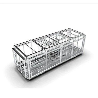 Moderne, elegante design, broodjepaneel, prefab capsule, klein huisje.