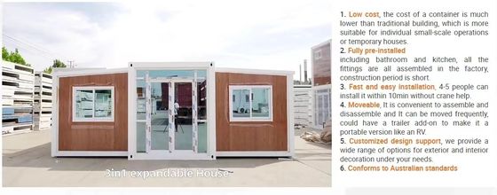 Moderne multifunctionele prefab container huis met 2 uitbreidbare slaapkamers